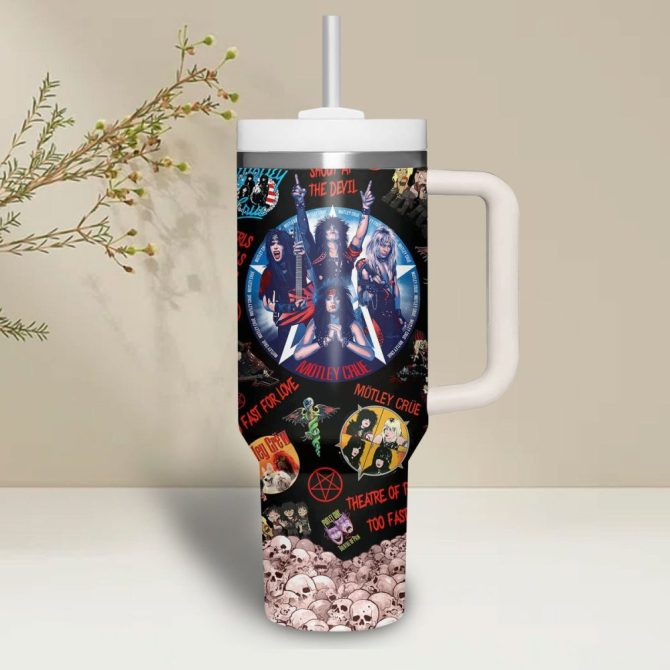 Motley Crue Music Custom Stanley Quencher 40Oz Stainless Steel Tumbler With Handle - Image 2