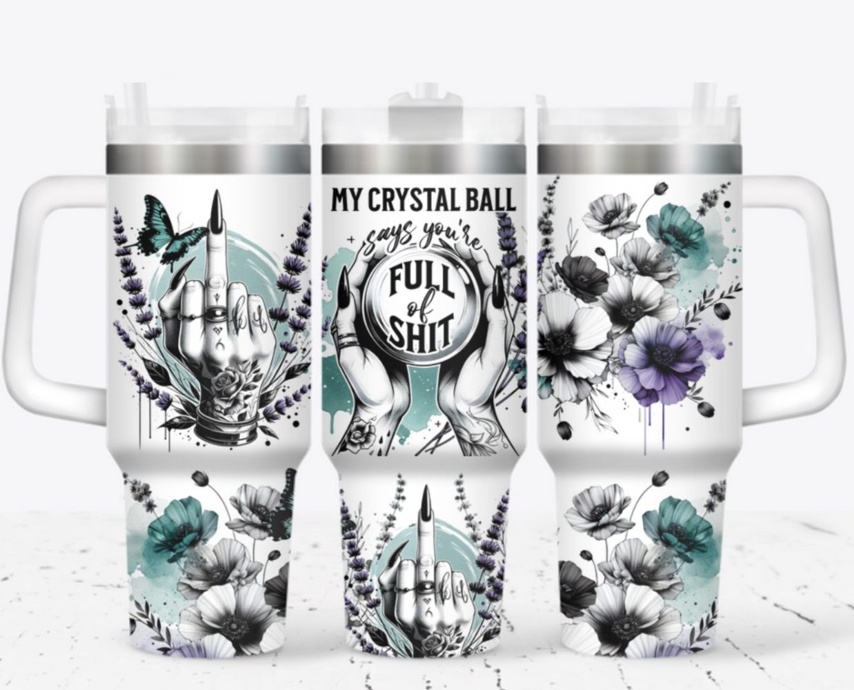 My Crystal Ball Flower Custom Stanley Quencher 40Oz Stainless Steel Tumbler With Handle