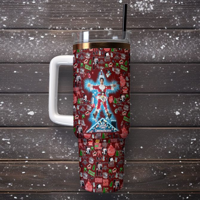 National Lampoon #8217;S Christmas Vacation Movies Custom Stanley Quencher 40Oz Stainless Steel Tumbler With Handle - Image 2