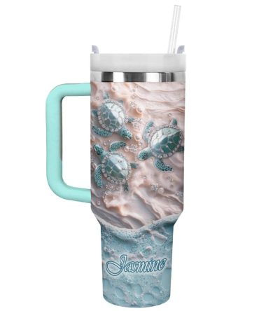 Nautical Waves And Turtle Custom Stanley Quencher 40Oz Stainless Steel Tumbler With Handle