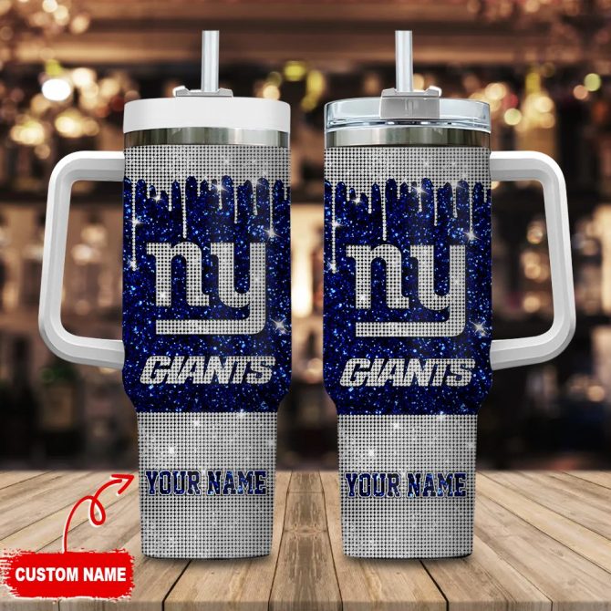 New York Giants Nfl Glitter Custom Stanley Quencher 40Oz Stainless Steel Tumbler With Handle
