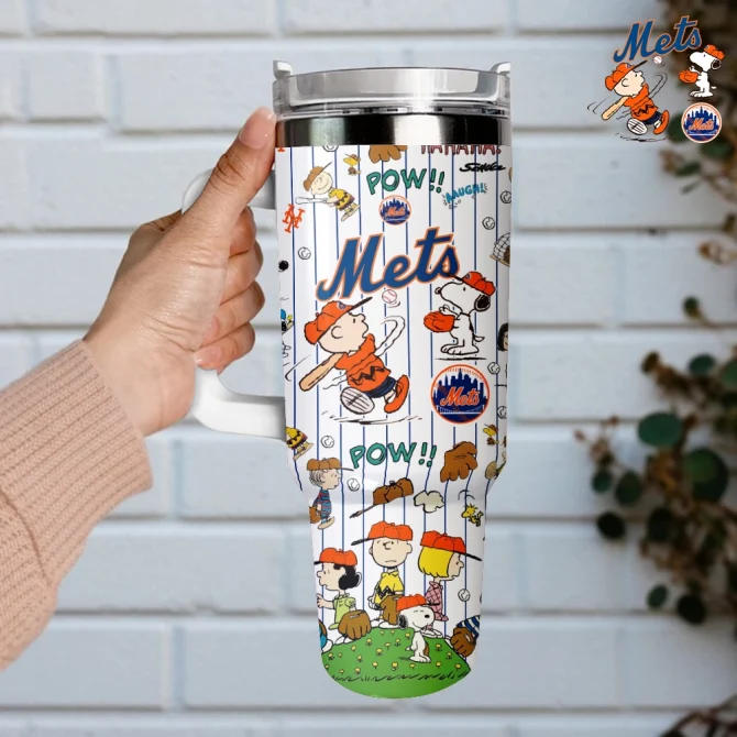 New York Mets X Peanuts Mlb Custom Stanley Quencher 40Oz Stainless Steel Tumbler With Handle - Image 2