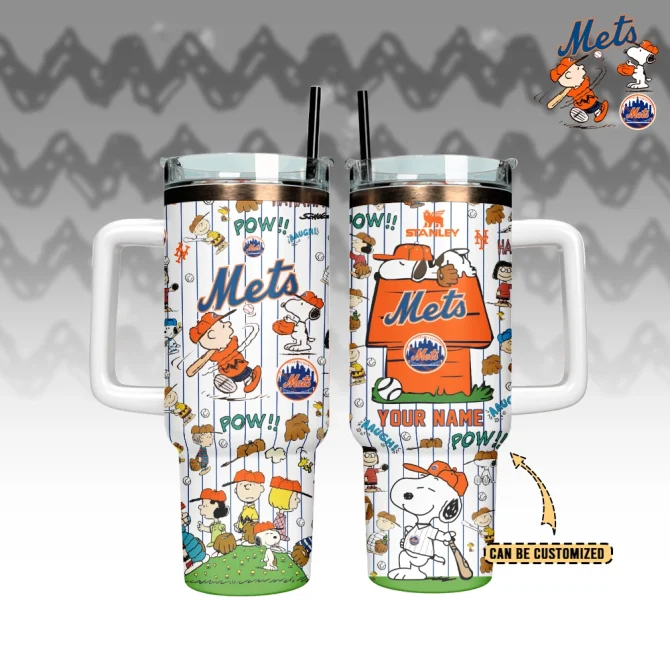 New York Mets X Peanuts Mlb Custom Stanley Quencher 40Oz Stainless Steel Tumbler With Handle - Image 3