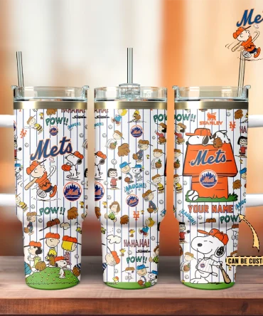 New York Mets X Peanuts Mlb Custom Stanley Quencher 40Oz Stainless Steel Tumbler With Handle
