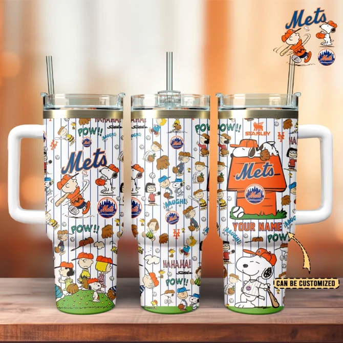 New York Mets X Peanuts Mlb Custom Stanley Quencher 40Oz Stainless Steel Tumbler With Handle