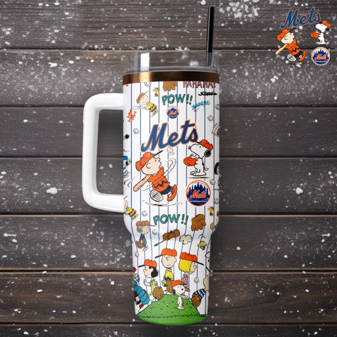 New York Mets X Peanuts Mlb Custom Stanley Quencher 40Oz Stainless Steel Tumbler With Handle - Image 4