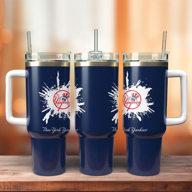 New York Yankees Mlb Sports Custom Stanley Quencher 40Oz Stainless Steel Tumbler With Handle