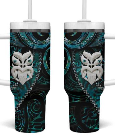 New Zealand Aotearoa Maori Wheku Paua Shell Glitter Turquoise Custom Stanley Quencher 40Oz Stainless Steel Tumbler With Handle