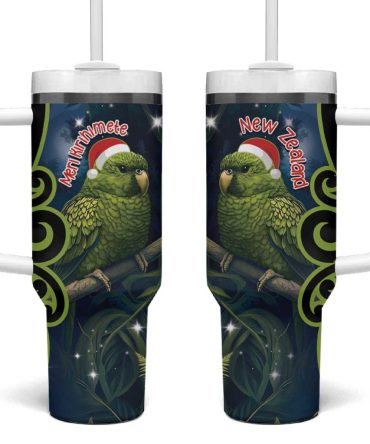 New Zealand Christmas Cute Kakapo Meri Kirihimete Maori Koru Custom Stanley Quencher 40Oz Stainless Steel Tumbler With Handle