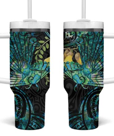 New Zealand Fantail Bird Maori Piwakawaka Kowhai Paua Shell Custom Stanley Quencher 40Oz Stainless Steel Tumbler With Handle