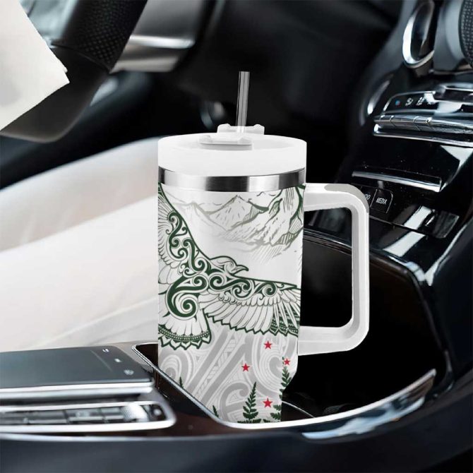 New Zealand Kea Bird Maori Tattoo And Silver Fern Green Color Custom Stanley Quencher 40Oz Stainless Steel Tumbler With Handle - Image 8