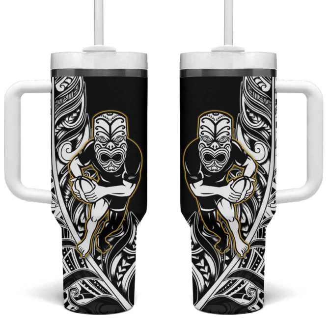 New Zealand Silver Fern Rugby All Black Maori Version Black Custom Stanley Quencher 40Oz Stainless Steel Tumbler With Handle - Image 2