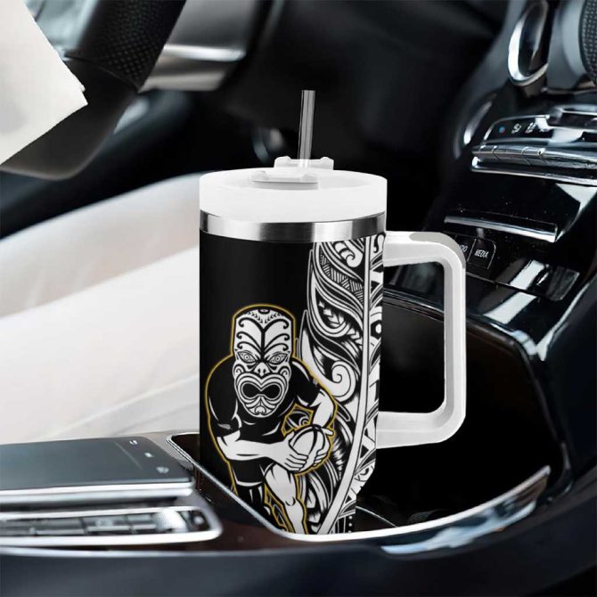 New Zealand Silver Fern Rugby All Black Maori Version Black Custom Stanley Quencher 40Oz Stainless Steel Tumbler With Handle - Image 8