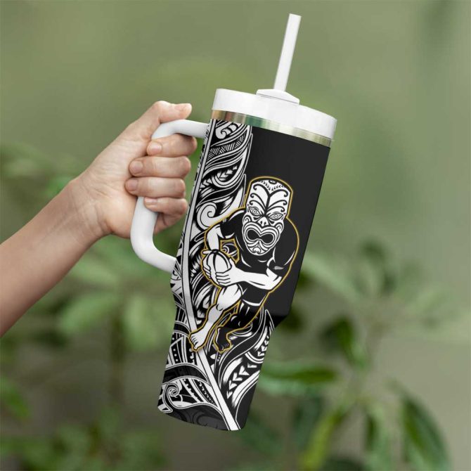 New Zealand Silver Fern Rugby All Black Maori Version Black Custom Stanley Quencher 40Oz Stainless Steel Tumbler With Handle - Image 4