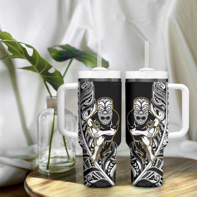 New Zealand Silver Fern Rugby All Black Maori Version Black Custom Stanley Quencher 40Oz Stainless Steel Tumbler With Handle - Image 9