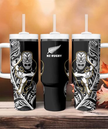 New Zealand Silver Fern Rugby All Black Maori Version Black Custom Stanley Quencher 40Oz Stainless Steel Tumbler With Handle
