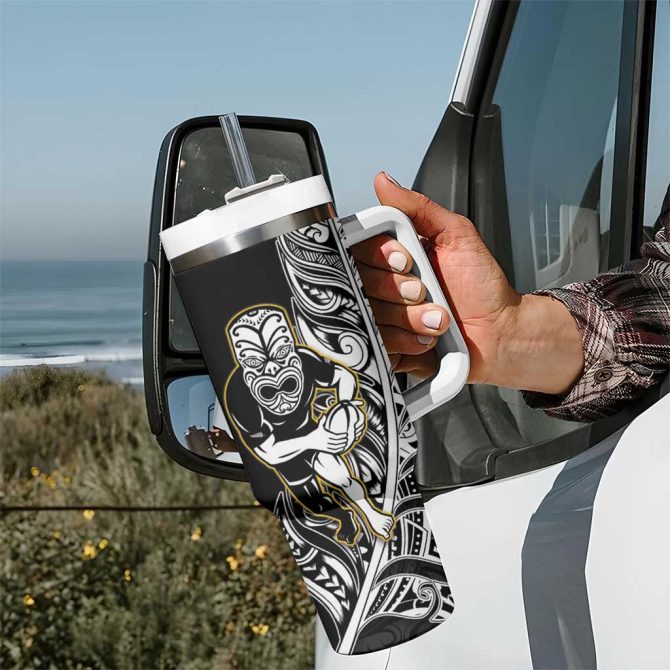 New Zealand Silver Fern Rugby All Black Maori Version Black Custom Stanley Quencher 40Oz Stainless Steel Tumbler With Handle - Image 7