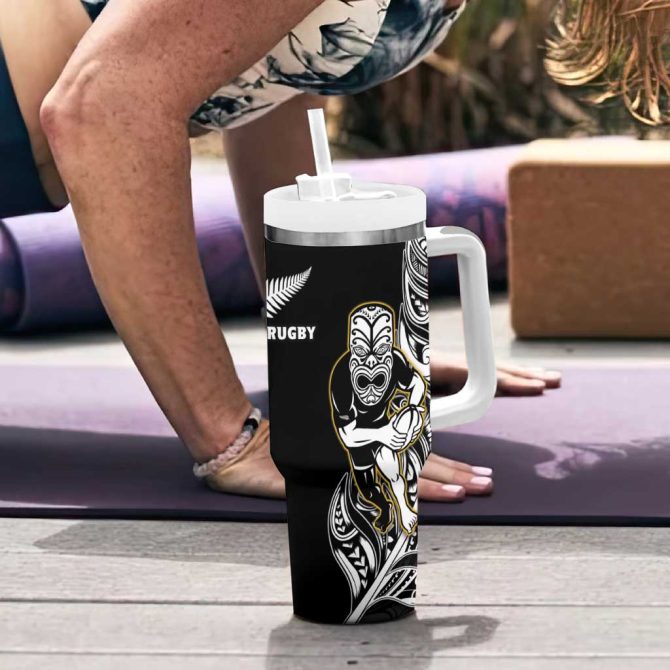 New Zealand Silver Fern Rugby All Black Maori Version Black Custom Stanley Quencher 40Oz Stainless Steel Tumbler With Handle - Image 6