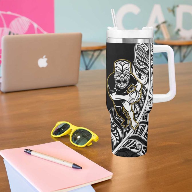 New Zealand Silver Fern Rugby All Black Maori Version Black Custom Stanley Quencher 40Oz Stainless Steel Tumbler With Handle - Image 5