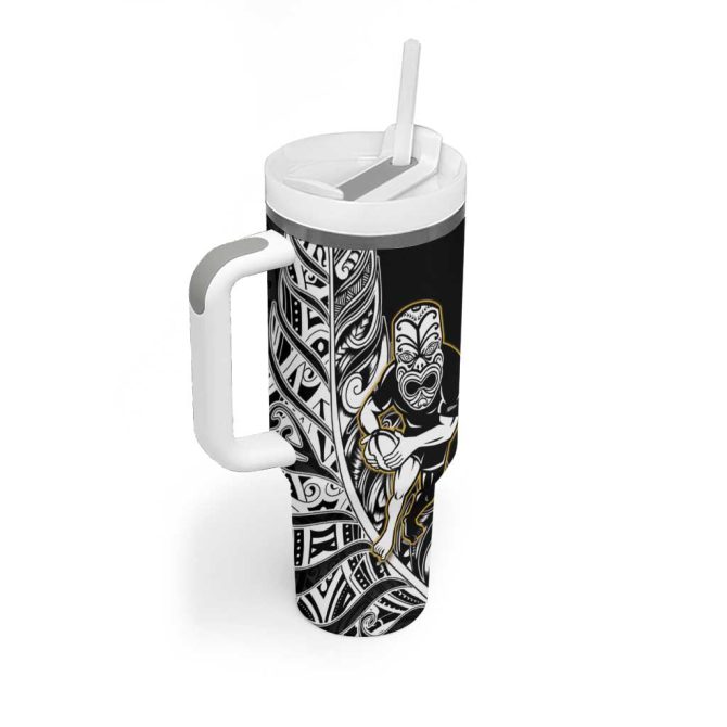 New Zealand Silver Fern Rugby All Black Maori Version Black Custom Stanley Quencher 40Oz Stainless Steel Tumbler With Handle - Image 3
