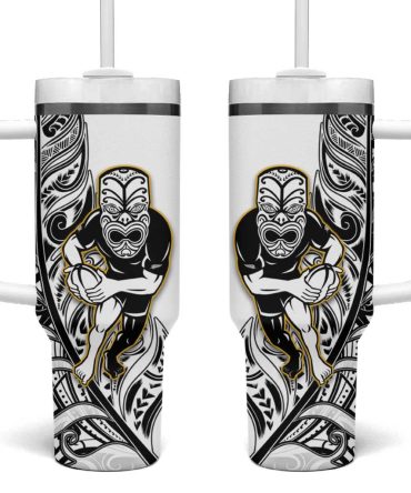 New Zealand Silver Fern Rugby All Black Maori White Custom Stanley Quencher 40Oz Stainless Steel Tumbler With Handle