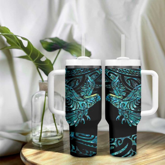 New Zealand Sulphur-Crested Cockatoo Aotearoa Maori Mix Paua Shell Custom Stanley Quencher 40Oz Stainless Steel Tumbler With Handle - Image 9