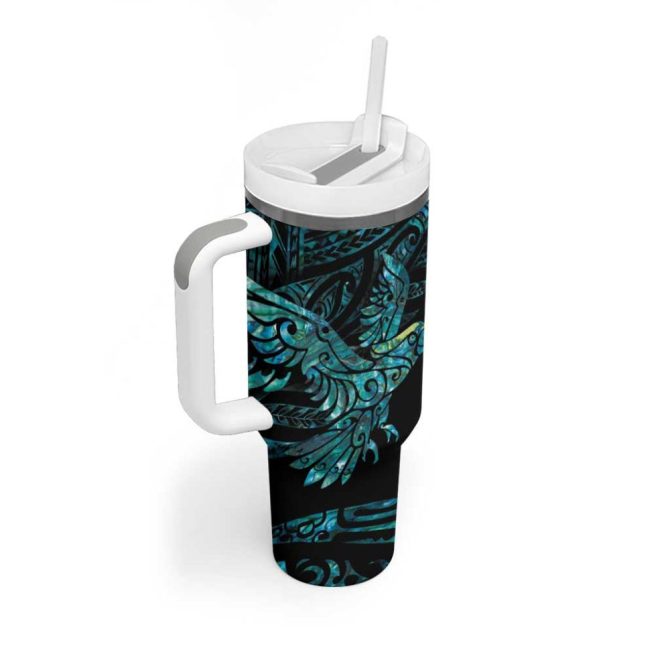 New Zealand Sulphur-Crested Cockatoo Aotearoa Maori Mix Paua Shell Custom Stanley Quencher 40Oz Stainless Steel Tumbler With Handle - Image 3