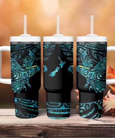 New Zealand Sulphur-Crested Cockatoo Aotearoa Maori Mix Paua Shell Custom Stanley Quencher 40Oz Stainless Steel Tumbler With Handle