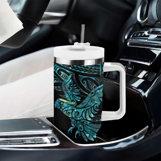 New Zealand Sulphur-Crested Cockatoo Aotearoa Maori Mix Paua Shell Custom Stanley Quencher 40Oz Stainless Steel Tumbler With Handle - Image 8