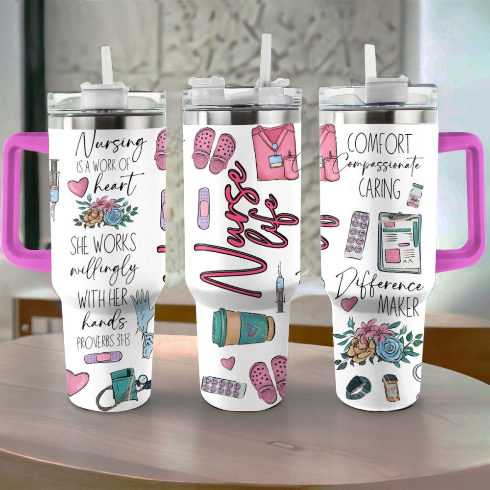 Nurse Custom Stanley Quencher 40Oz Stainless Steel Tumbler With Handle - Image 2