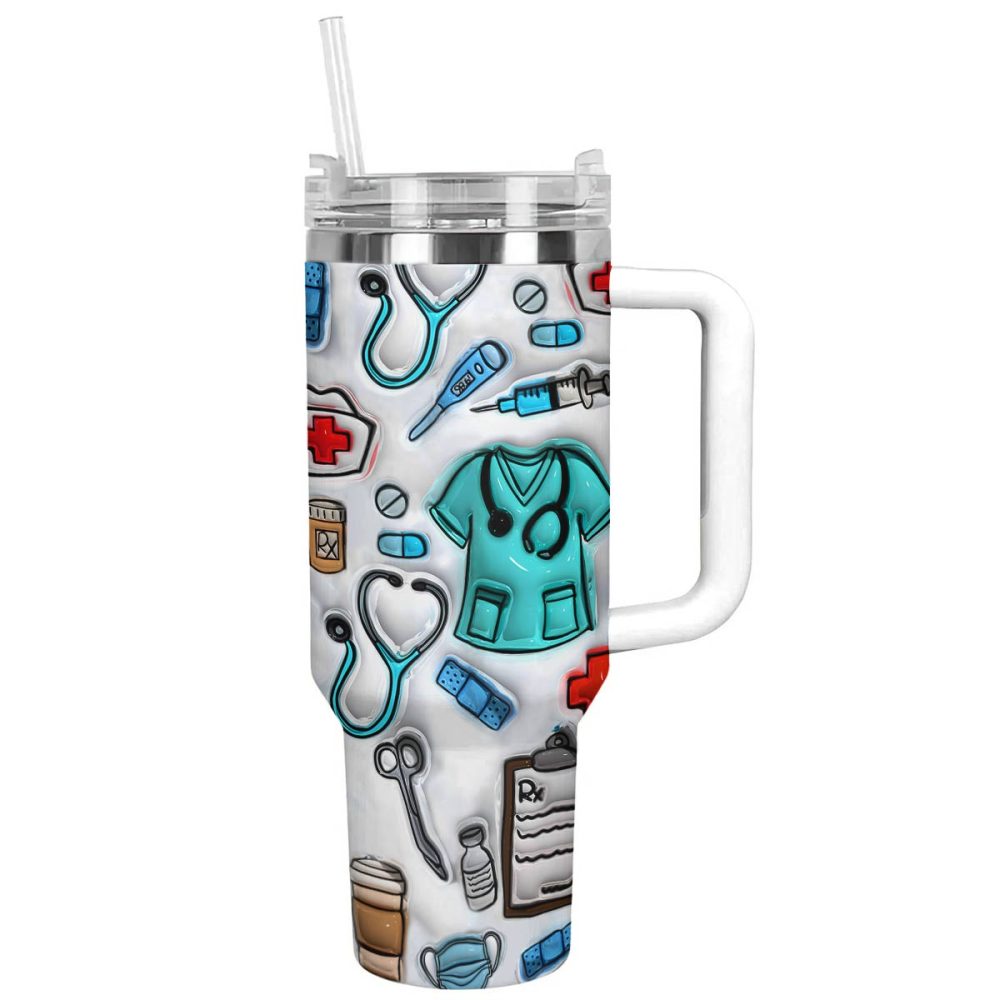 Nurse Custom Stanley Quencher 40Oz Stainless Steel Tumbler With Handle
