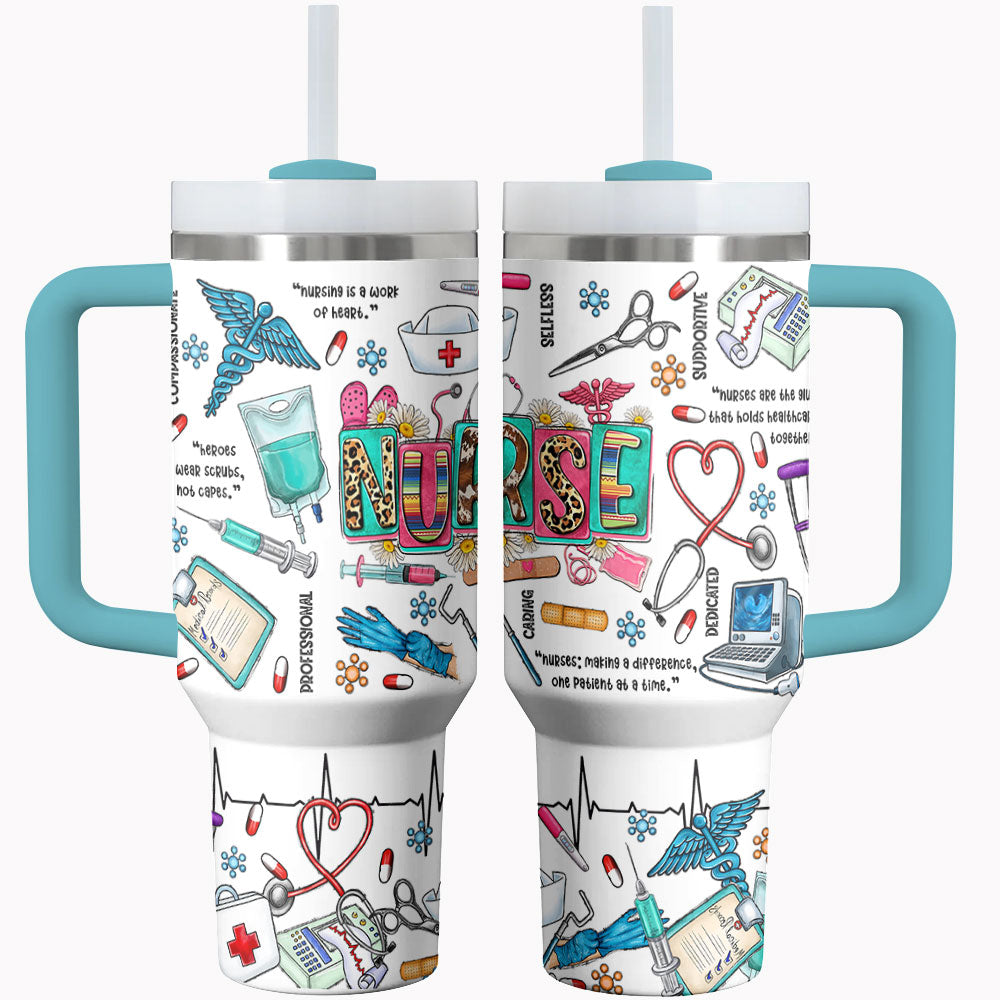 Nurse Custom Stanley Quencher 40Oz Stainless Steel Tumbler With Handle - Image 2