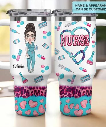 Nurse Life Leopard Custom Stanley Quencher 40Oz Stainless Steel Tumbler With Handle