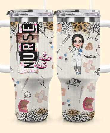 Nurse Life Scrub Custom Stanley Quencher 40Oz Stainless Steel Tumbler With Handle