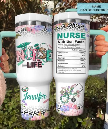 Nurse Nutrition Facts Custom Stanley Quencher 40Oz Stainless Steel Tumbler With Handle