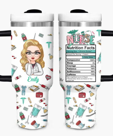Nurse Nutrition Facts Custom Stanley Quencher 40Oz Stainless Steel Tumbler With Handle