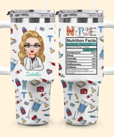 Nurse Nutrition Facts Custom Stanley Quencher 40Oz Stainless Steel Tumbler With Handle