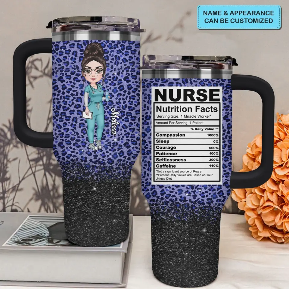 Nurse Nutrition Facts Custom Stanley Quencher 40Oz Stainless Steel Tumbler With Handle