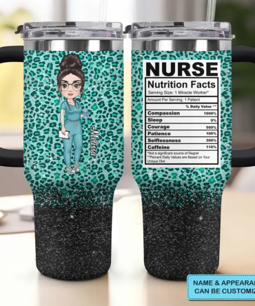 Nurse Nutrition Facts Custom Stanley Quencher 40Oz Stainless Steel Tumbler With Handle