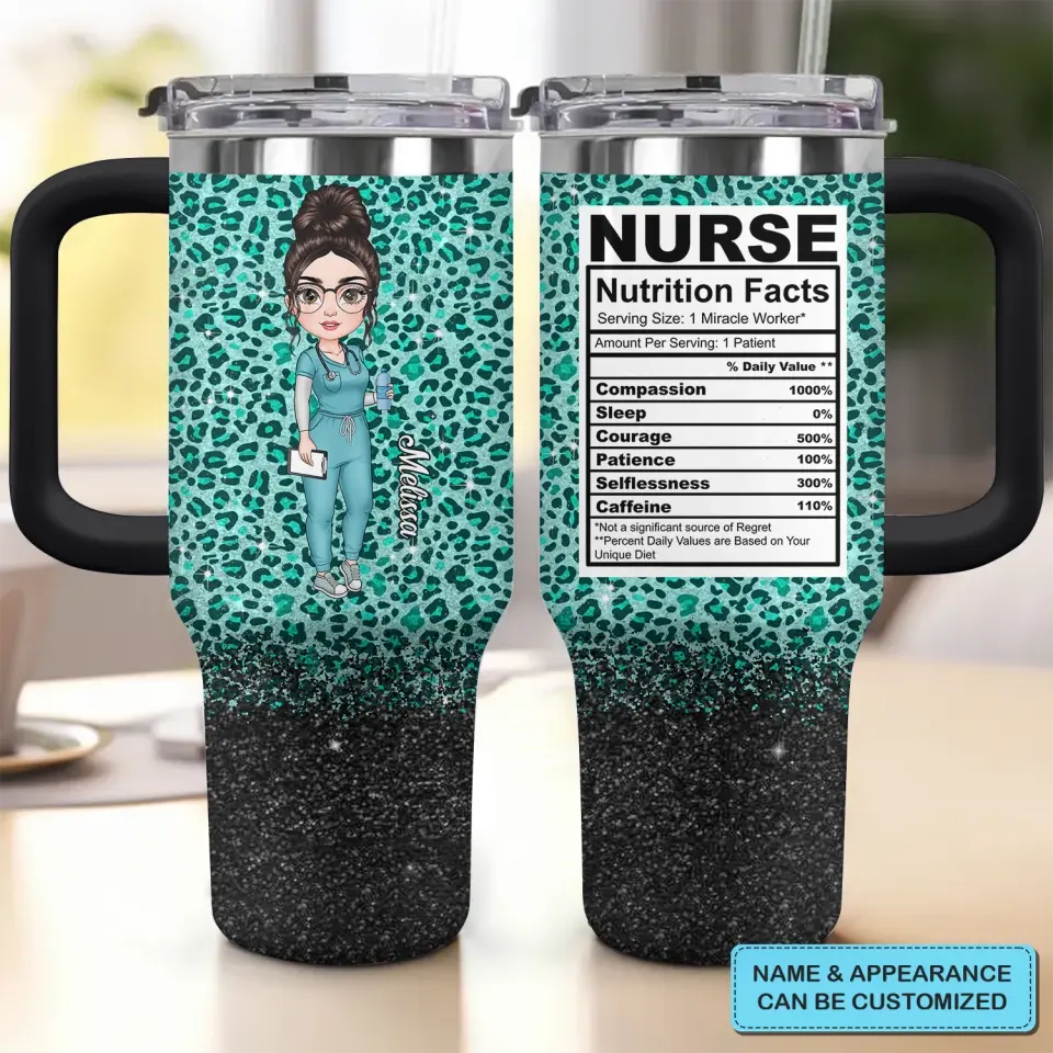 Nurse Nutrition Facts Custom Stanley Quencher 40Oz Stainless Steel Tumbler With Handle