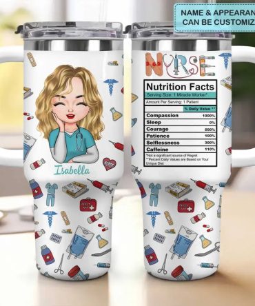 Nurse Nutrition Facts Custom Stanley Quencher 40Oz Stainless Steel Tumbler With Handle
