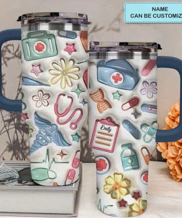 Nurse Puffy Scrubs Life Custom Stanley Quencher 40Oz Stainless Steel Tumbler With Handle