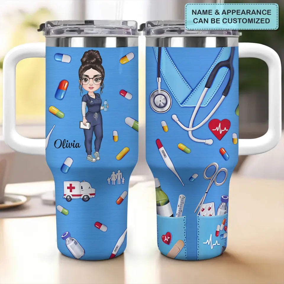 Nurse Scrubs Custom Stanley Quencher 40Oz Stainless Steel Tumbler With Handle