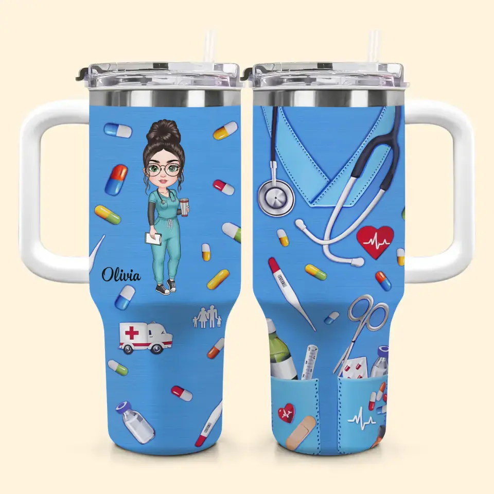 Nurse Scrubs Custom Stanley Quencher 40Oz Stainless Steel Tumbler With Handle