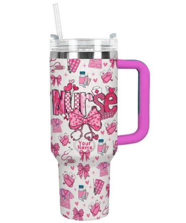Nurse Valentine Custom Stanley Quencher 40Oz Stainless Steel Tumbler With Handle