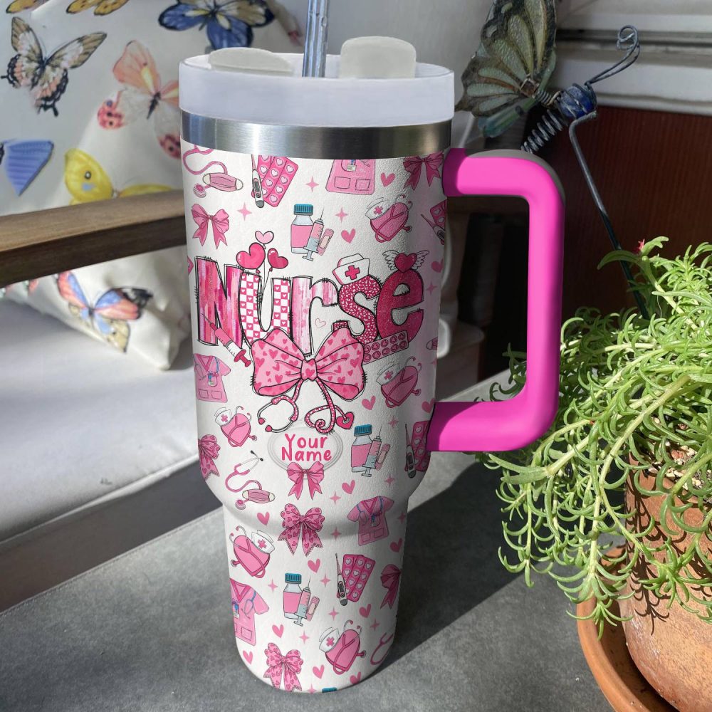 Nurse Valentine Custom Stanley Quencher 40Oz Stainless Steel Tumbler With Handle - Image 3