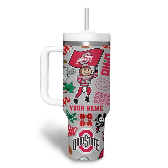 Ohio State Buckeyes Ncaa Custom Stanley Quencher 40Oz Stainless Steel Tumbler With Handle - Image 3