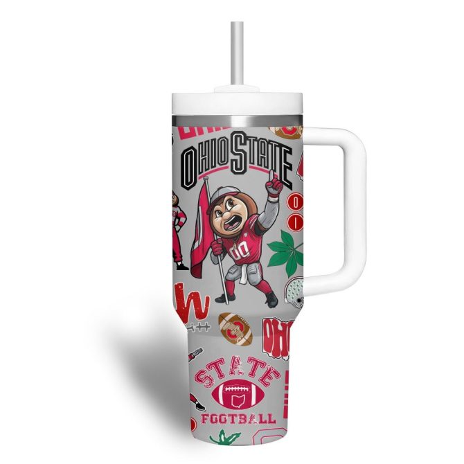 Ohio State Buckeyes Ncaa Custom Stanley Quencher 40Oz Stainless Steel Tumbler With Handle - Image 2