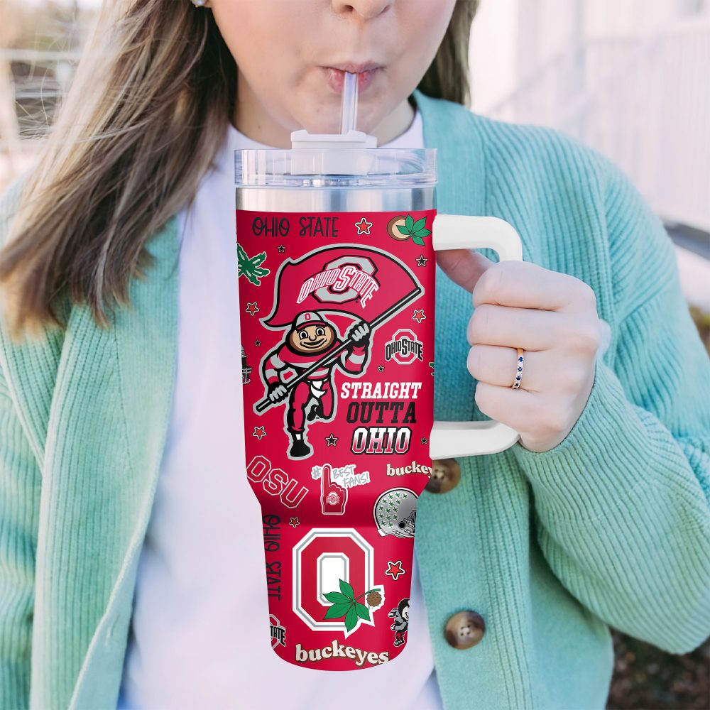 Ohio State Buckeyes Ncaa Sports Custom Stanley Quencher 40Oz Stainless Steel Tumbler With Handle - Image 4