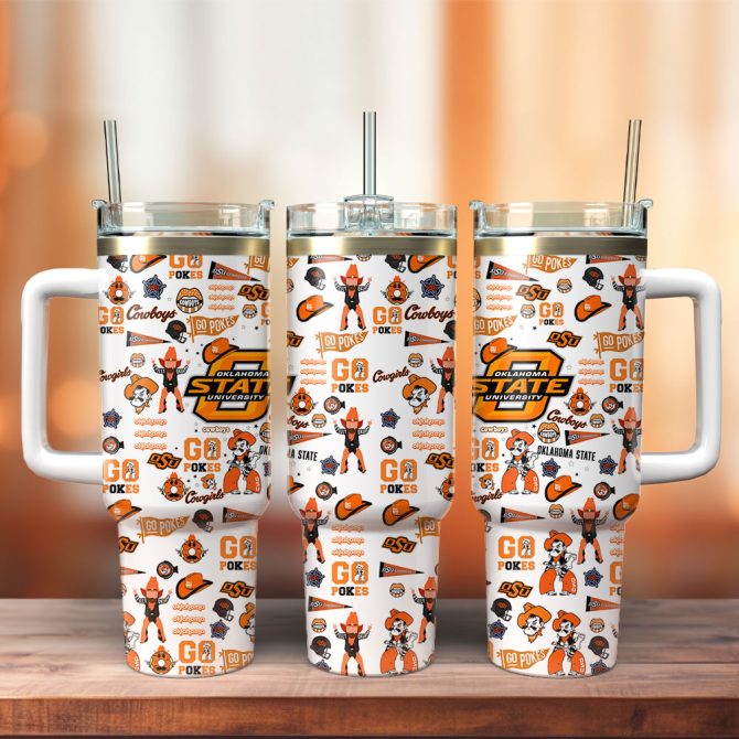 Oklahoma State Cowboys Ncaa Sports Custom Stanley Quencher 40Oz Stainless Steel Tumbler With Handle
